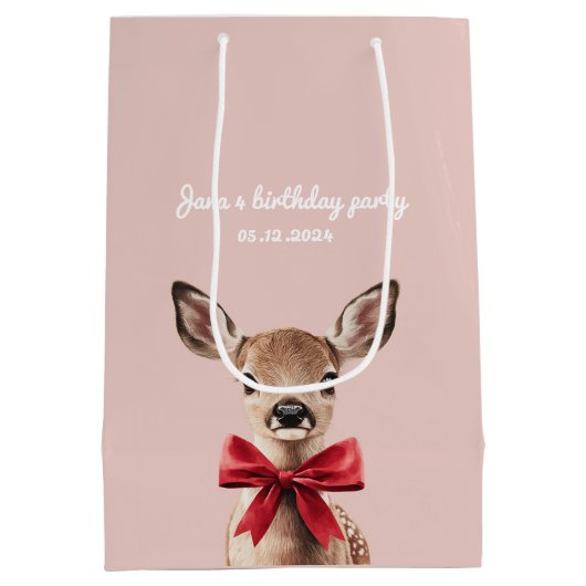 Rosa und Rote Hirsche Geschenktasche | Birthday Pa Mittlere Geschenktüte (Rückseite)