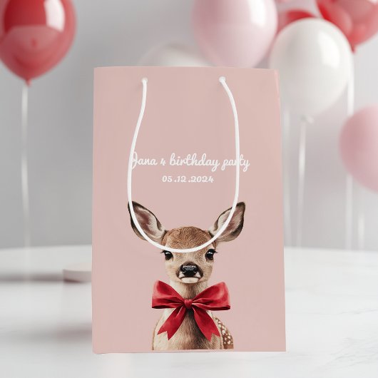 Rosa und Rote Hirsche Geschenktasche | Birthday Pa Mittlere Geschenktüte