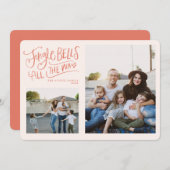 Rosa und rote Jingle Bells Holiday Foto Card Einladung (Vorne/Hinten)