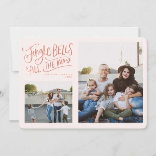 Rosa und rote Jingle Bells Holiday Foto Card Einladung (Vorderseite)
