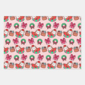 Rosa und rote Kawaii Weihnachtskatze Geschenkpapier Set (Vorderseite)