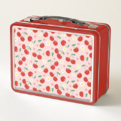 Rosa und Rote Kirsche | Hintergrundmuster-Backpack Metall Brotdose (Rückseite)