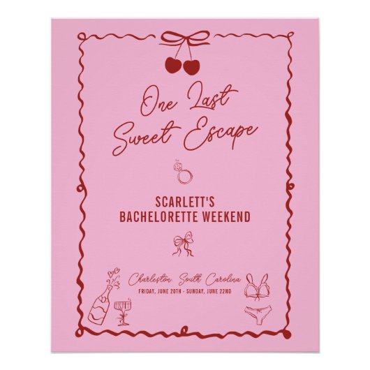 Rosa und Rote Kirsche Junggeselinnen-Abschied Woch Poster (Vorderseite)