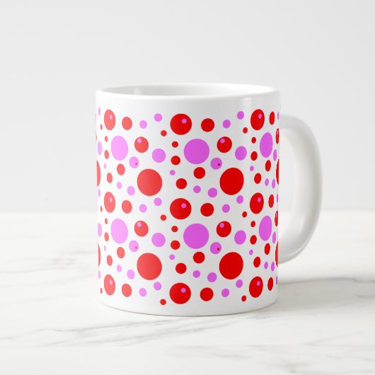Rosa und rote Kreise und Polka-Punkte Jumbo-Tasse (Vorderseite Rechts)