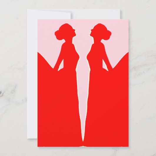 Rosa und rote Lesbenhochzeit retten das Datum Einladung (Rückseite)