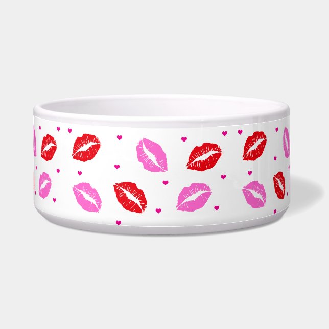 Rosa und rote Lippen und Herz Bowl SM / LG Napf (Vorderseite)