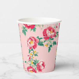Rosa und Rote Peony Chinoiserie Blumen Pappbecher