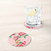 Rosa und Rote Peony Chinoiserie Blumen Runder Pappuntersetzer (Vor Ort)