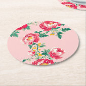 Rosa und Rote Peony Chinoiserie Blumen Runder Pappuntersetzer (Angewinkelt)