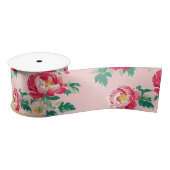 Rosa und Rote Peony Chinoiserie Blumen Satinband (Spule)
