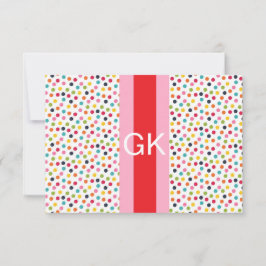 Rosa und rote Polka-Dot-Monogramm-Flachnotizkarte Einladung
