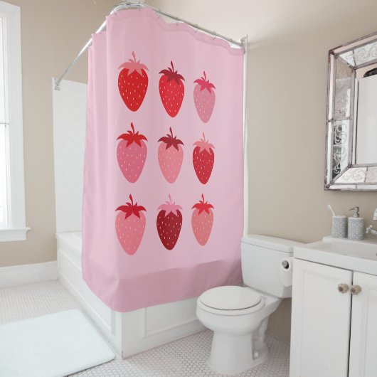 Rosa und Rote, Preppy-Ästhetische Erdbeeren Duschvorhang (Beispiel)