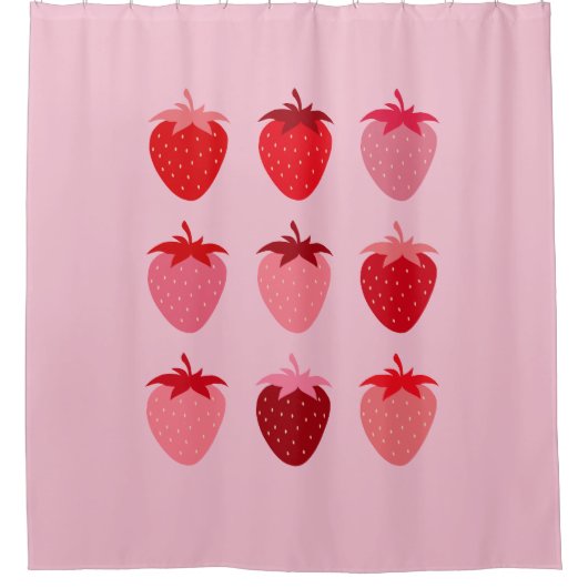 Rosa und Rote, Preppy-Ästhetische Erdbeeren Duschvorhang (Vorderseite)