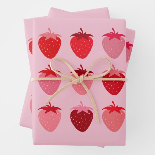 Rosa und Rote, Preppy-Ästhetische Erdbeeren Geschenkpapier Set (Beispiel)