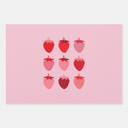 Rosa und Rote, Preppy-Ästhetische Erdbeeren Geschenkpapier Set (Vorderseite)