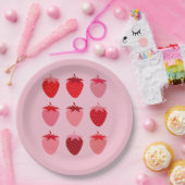 Rosa und Rote, Preppy-Ästhetische Erdbeeren Pappteller (Party)