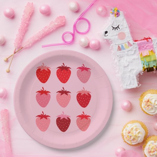 Rosa und Rote, Preppy-Ästhetische Erdbeeren Pappteller (Party)