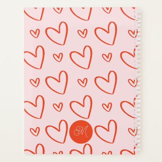 Rosa und rote Preppy Herzen Planer (Rückseite)