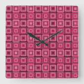 Rosa und rote Quadrate Funke Wall Clock Quadratische Wanduhr (Vorderseite)