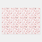 Rosa und Rote Rentiere und Weihnachtsbäume Geschenkpapier Set (Vorderseite 3)