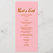 Rosa und rote Retro Groovy Hochzeit Menükarte (Vorderseite)