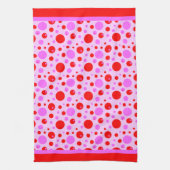 Rosa und rote Retro-Kreise und Polka-Punkte auf Ro Geschirrtuch (Vertikal)
