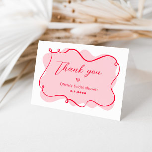 Rosa und rote retro-wellige Rahmen-Bridal-Shower Dankeskarte