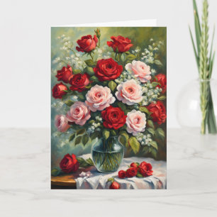 Rosa und Rote Rose Bouquet Valentine Karte