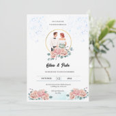 Rosa und Rote Rose Einladung zur Hochzeit (Stehend Vorderseite)