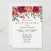 Rosa und Rote Rose Quinceanera Einladung (Vorderseite)