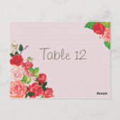 Rosa und Rote Rose Tischnummer Card Hochzeit (Rückseite)
