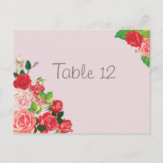 Rosa und Rote Rose Tischnummer Card Hochzeit