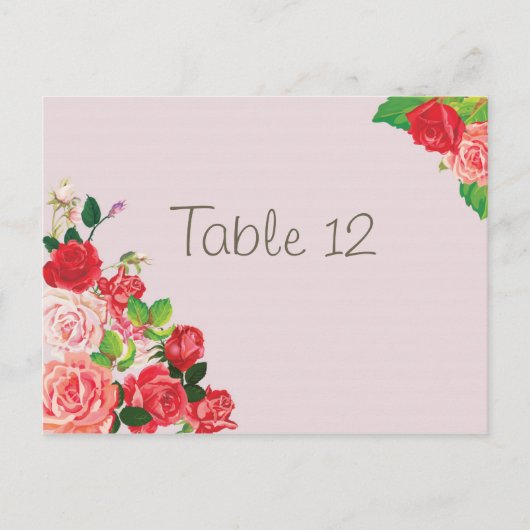 Rosa und Rote Rose Tischnummer Card Hochzeit (Vorderseite)