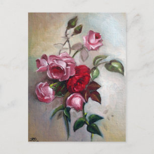 Rosa und Rote Rosen Blumenkarte Postkarte