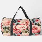 Rosa und Rote Rosen Blumenmuster Duffle Bag (Vorderseite)