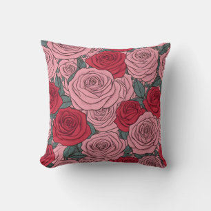 Rosa und rote Rosen Blumenmuster Kissen