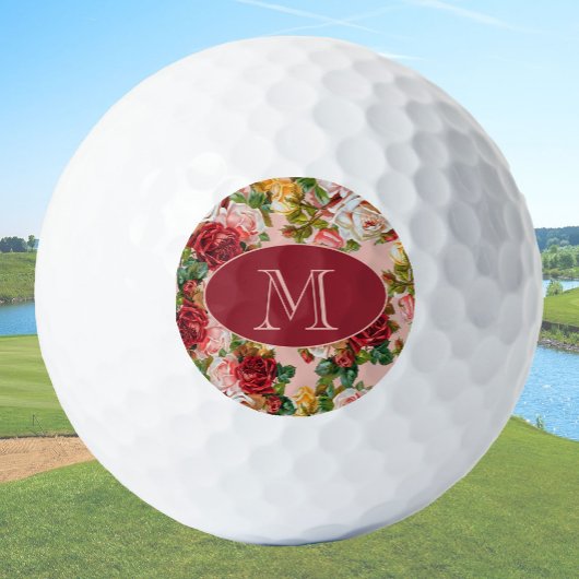 Rosa und Rote Rosen Blütenfarbige Monogramm Golfball