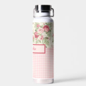 Rosa und Rote Rosen und Gingham Karo Mit Monogramm Trinkflasche (Rückseite)
