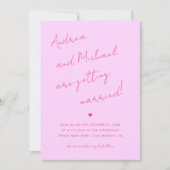 Rosa und Rote Schrift Foto & Website Hochzeit Einladung (Vorderseite)