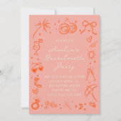 Rosa und Rote Sketch Bachelorette Wochenende Party Einladung (Vorderseite)