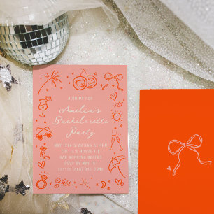 Rosa und Rote Sketch Bachelorette Wochenende Party Einladung