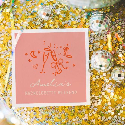 Rosa und Rote Sketch Bachelorette Wochenende Party Serviette