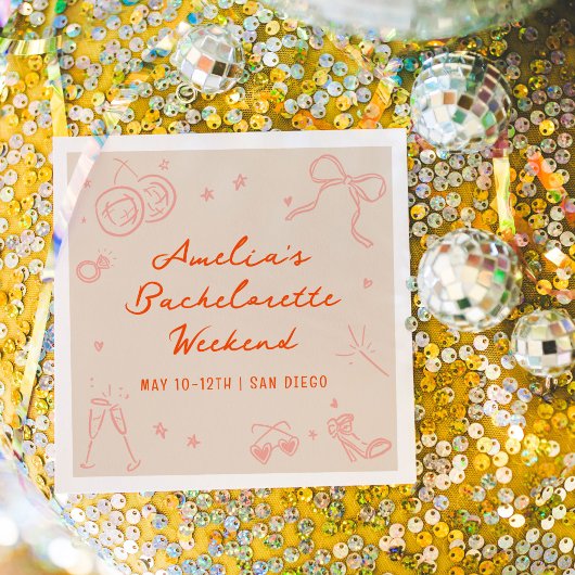 Rosa und Rote Sketch Bachelorette Wochenende Party Serviette