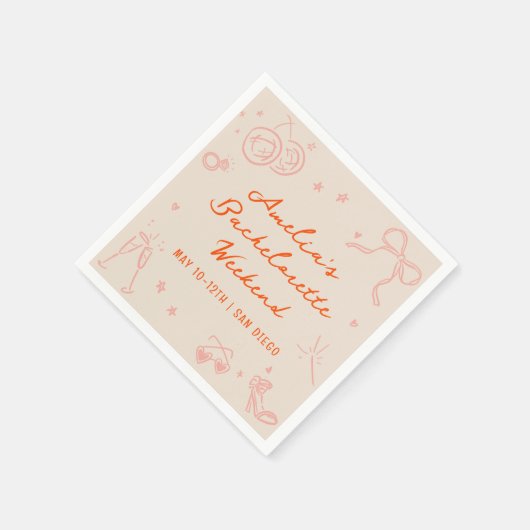 Rosa und Rote Sketch Bachelorette Wochenende Party Serviette (Ecke)