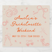 Rosa und Rote Sketch Bachelorette Wochenende Schaumweinetikett (Einzelnes Label)