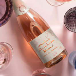 Rosa und Rote Sketch Bachelorette Wochenende Schaumweinetikett