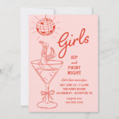 Rosa und Rote Stifte und Party Girls Nacht Ausflug Einladung (Vorderseite)