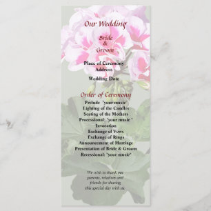 Rosa und rote Storchschnabel-Hochzeitsprogramm Programm