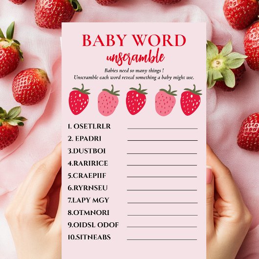 Rosa und rote Strawberry Baby Word entwirren Spiel Flyer