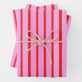 Rosa und rote Streifen Geschenkpapier Set